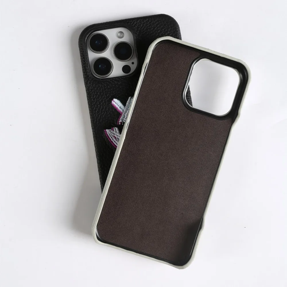Funda de teléfono de cuero genuino con bordado elegante para iPhone 16 Pro Max 15Pro 14 13 12 11 funda protectora trasera - imagen 5