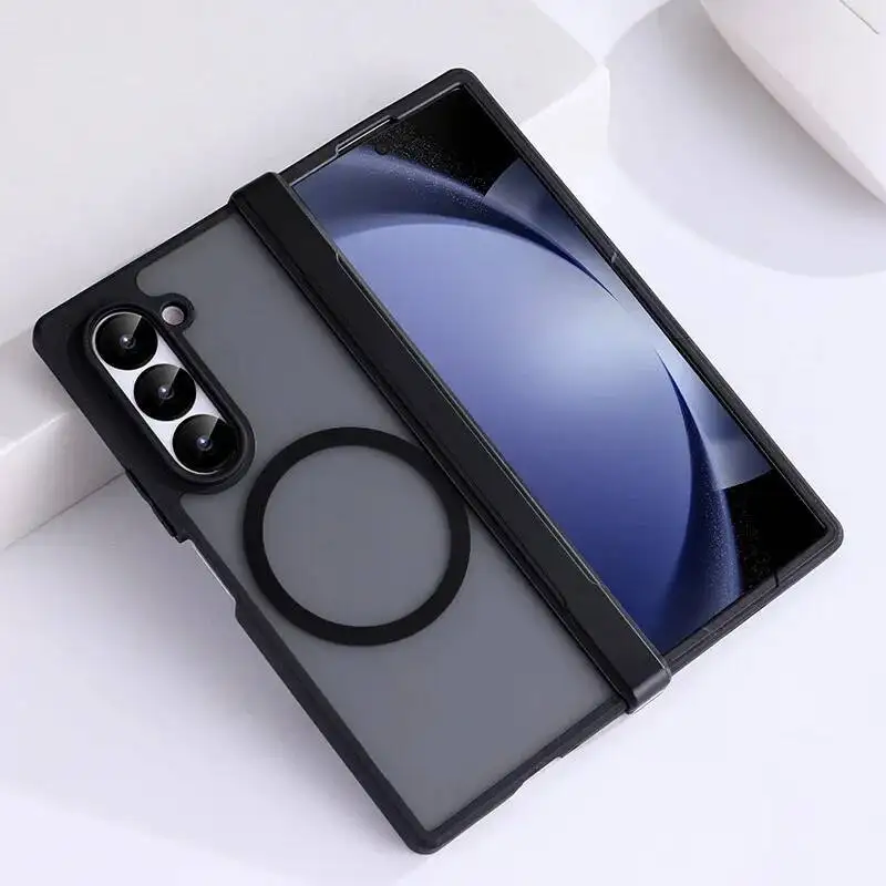 Para Samsung Galaxy Z Fold 7 6 4 5 funda para Magsafe bisagra transparente plegable a prueba de golpes cubierta de carga inalámbrica magnética