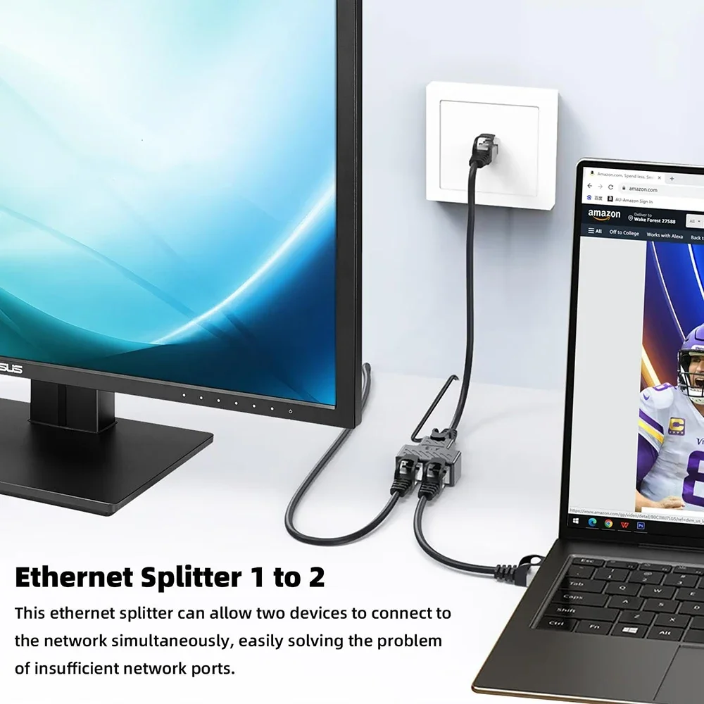 Divisor Ethernet de 100Mbps, adaptador Dual de Internet de 1 a 2 puertos RJ45 con Cable de alimentación USB, compatible con 2 dispositivos, red simultánea - imagen 4