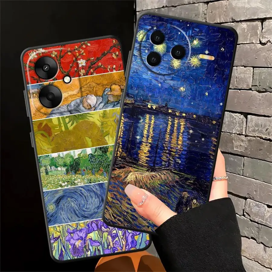 Funda de girasoles Van Gogh para Xiaomi Redmi A4 9 A1 A2 Plus A3 12C 13C K40 K80 Pro 10 14C A5 funda de teléfono suave negra - imagen 3