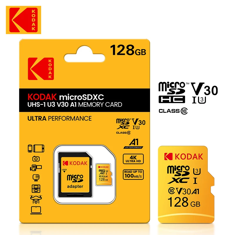 Tarjeta Micro SD Original Kodak, tarjeta de memoria Clase 10 de 128GB, tarjeta Flash de 64GB, 256GB, 32GB, V30 U3, cartao de memoria para grabadora de conducción