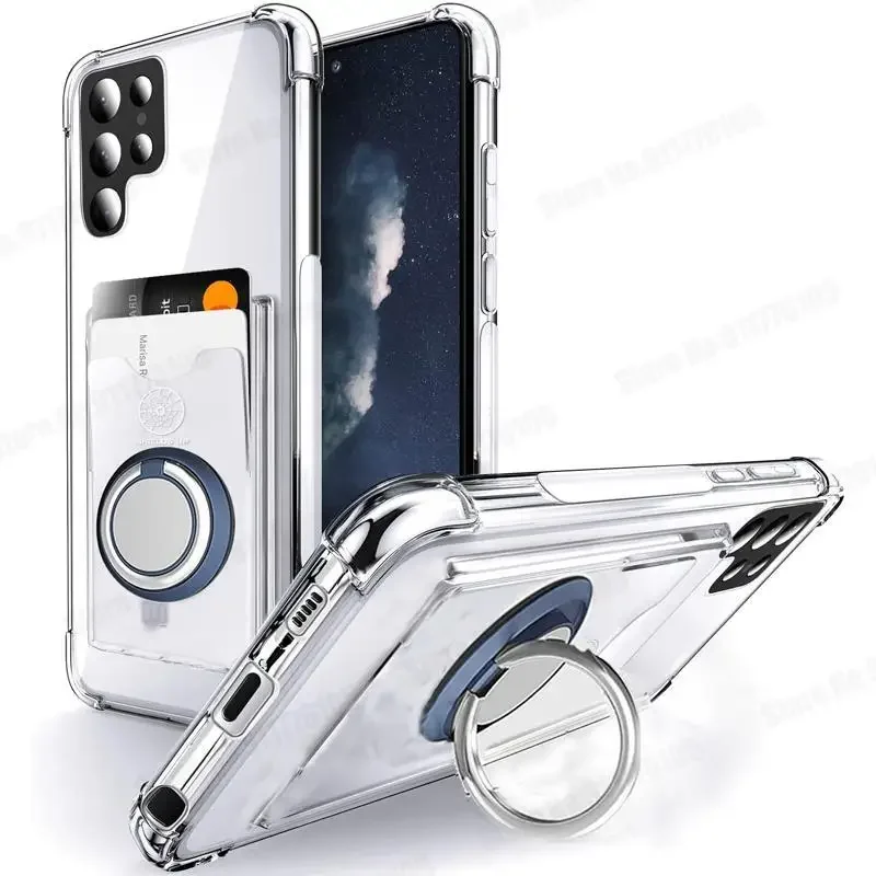 Funda de teléfono suave transparente para Samsung S23 Ultra 5G, soporte de anillo magnético, funda con ranura para tarjeta para Galaxy S25 S24 Plus Note 20 Ultra - imagen 2