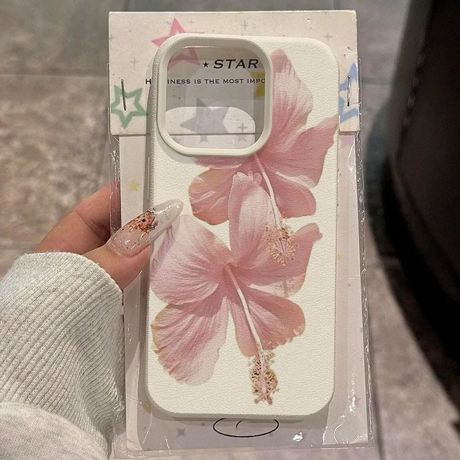 Funda de teléfono rosa Hibiscus elegante de alta estética para iPhone 17 16 Pro Max 15 14 13 12 11 XS X XR 16e 16Plus 17Air cubierta anticaída