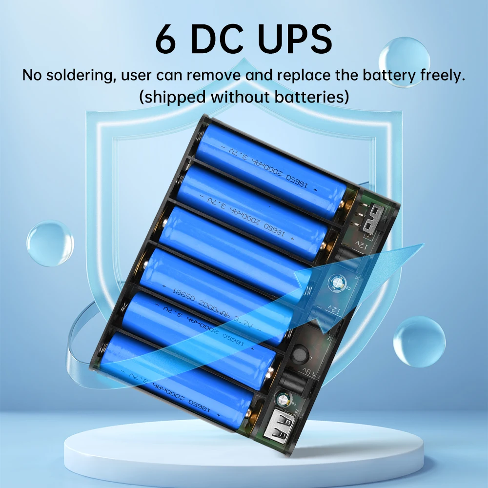 DC 5V 9V 12V pico 60W UPS 6 secciones 18650 batería de litio caja de alimentación libre de soldadura enrutador óptico para gatos caja de alimentación ininterrumpida - imagen 2