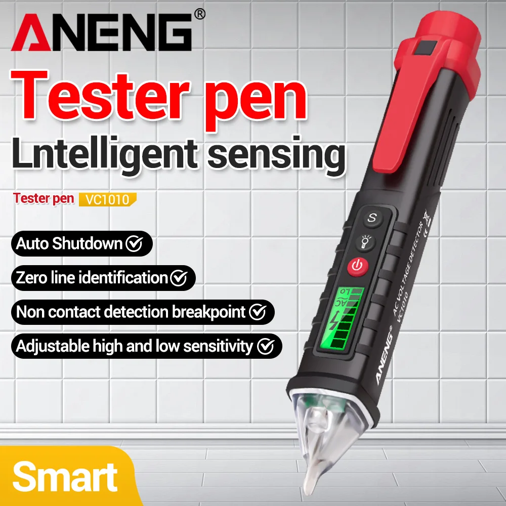 ANENG VC1010 Digital Voltage Induction Tester Pen Professional Smart Sin Contacto Tester Pen Meter 12-1000V Electriciano de corriente Sensor Punto de ruptura / Detectores de línea cero Herramientas - imagen 2
