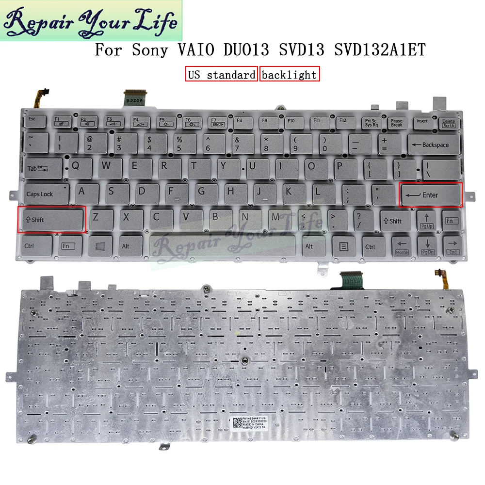 Teclado retroiluminado inglés para Sony Vaio DUO 13, SVD13, SVD132, SVD132A1ET, SVD13215PXB, SVD132A14L, 149245411US, 149244611US, nuevo - imagen 4