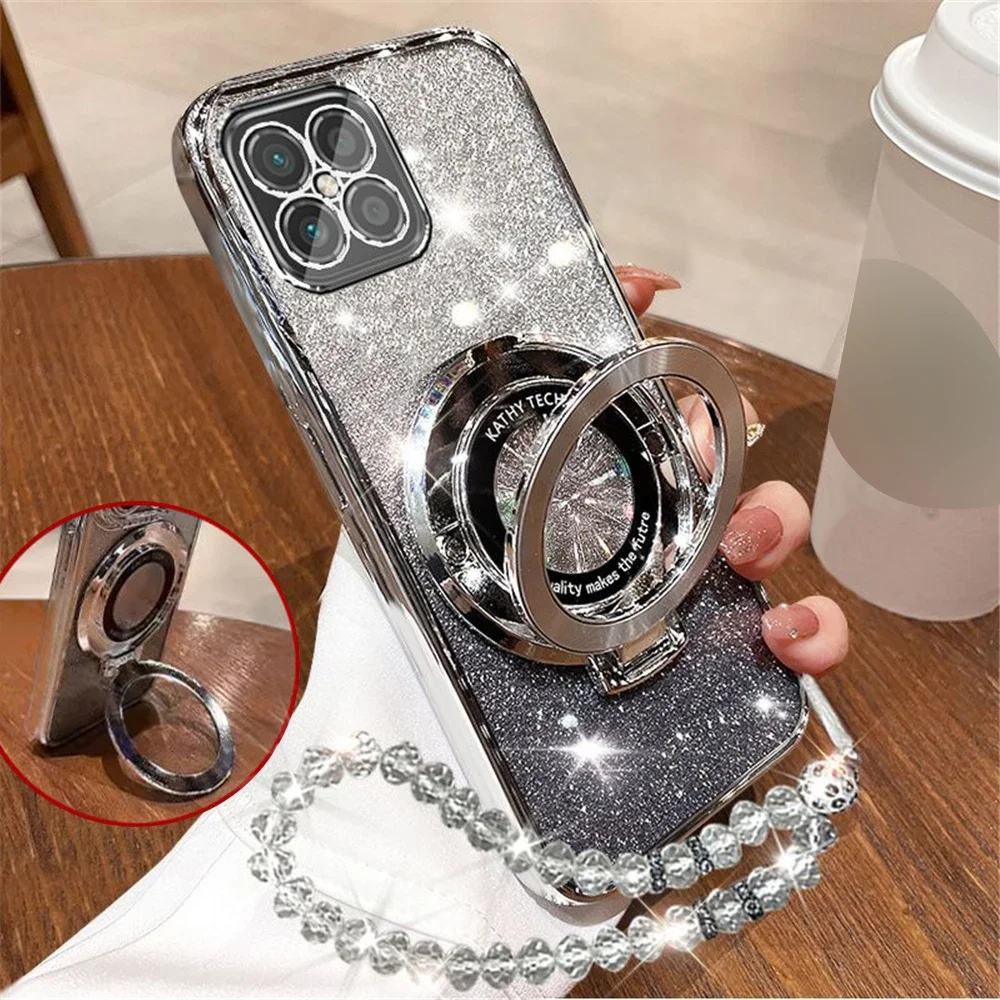 Funda con soporte para teléfono con pulsera de cristal brillante M51 para Samsung Galaxy M55 M14 M54 M23 M52 M31 M21 M30S, funda de silicona con soporte