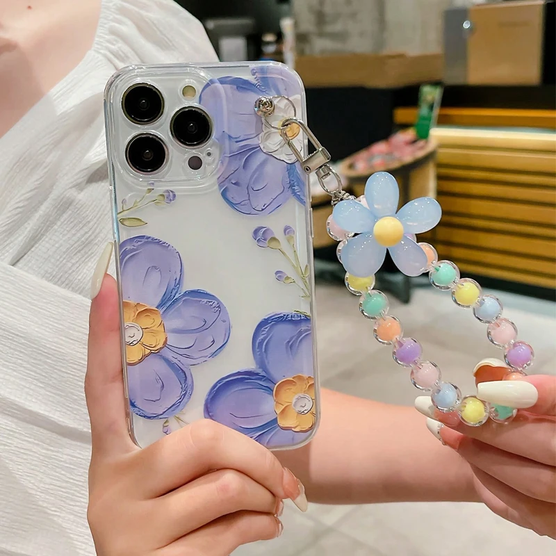 Funda de teléfono de silicona transparente con flores para iPhone 16 17 Pro Max 15 14 13 12 11 Pro Max X XS XR 7 Plus, funda colorida con dije de flor de sol - imagen 4