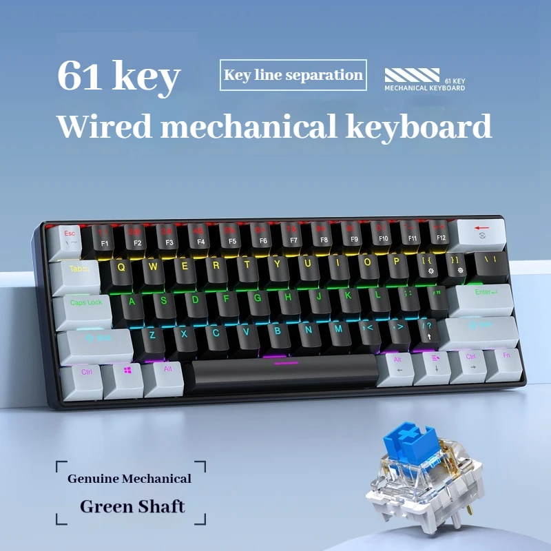 Yiqi K61 Mini teclado mecánico para juegos eje verde tamaño pequeño Rgb Notebook Esports teclado para juegos por cable ratón conjunto ergonómico - imagen 2