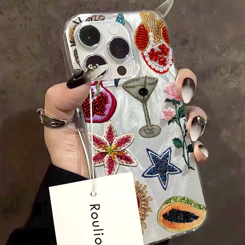Funda de teléfono con diseño de flores y estrellas de Granada y corazón con cuentas únicas para iPhone 17 16 15 14 Pro Max 13 12 11 XS XR 7 8 Plus 16e - imagen 5