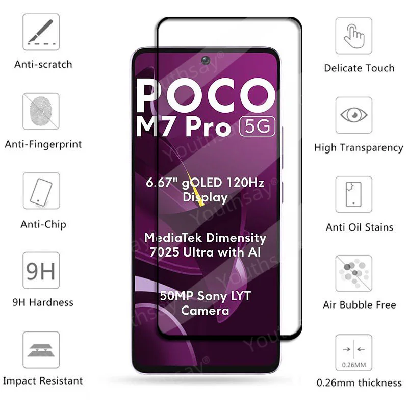 Para Poco M7 Pro 5G pantalla de cristal para Xiaomi Poco M7 Pro cubierta completa Protector de pantalla de vidrio película protectora 3D para teléfono Poco M7 Pro - imagen 2