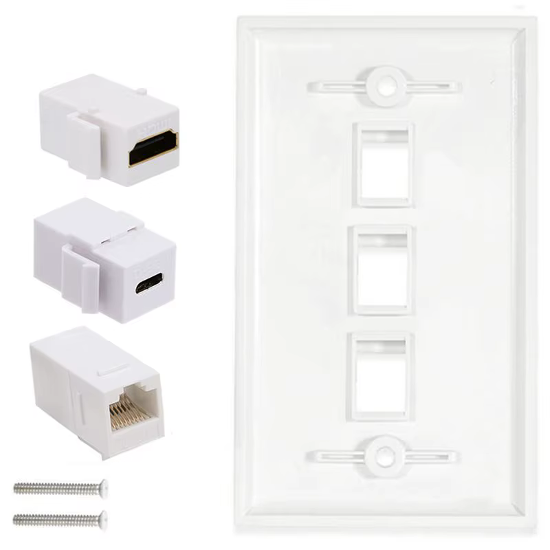 Panel de enchufe sin soldadura para datos de alta definición, USB tipo C CAT6, Compatible con HDMI, 3 puertos, información Multimedia, enchufe de pared