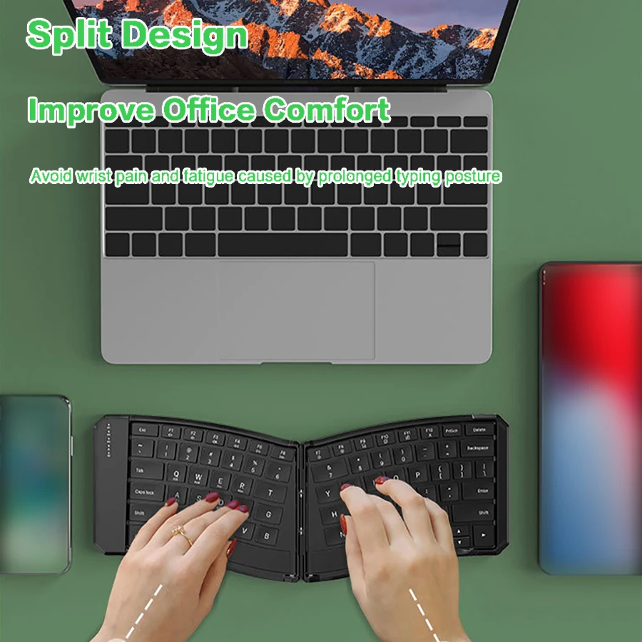 Jomaa Teclado Bluetooth plegable ergonómico, teclado portátil compacto dividido para viajes de negocios - imagen 2