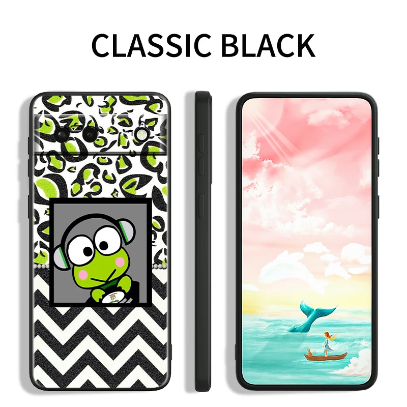 Sanrio-Kero Keroppi para Google Pixel 9, 8, 7A, 7, 6A, 6, 5A, 5, 4, 4A, XL, 5G, carcasa de silicona negra a prueba de golpes, funda de teléfono de TPU - imagen 4
