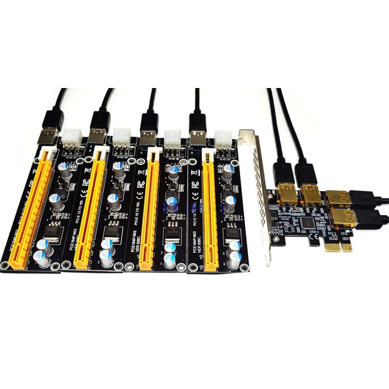 Tarjeta elevadora PCIe 1 a 4 ranuras PCI express 16X, adaptador de ranura PCI-E 1X a 4 PCI-e, Multiplicador de puerto USB 3,0 para minería, novedad - imagen 4