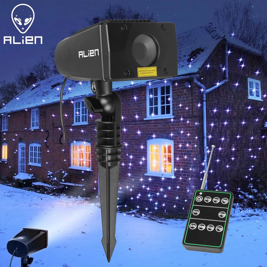ALIEN-proyector láser de estrella blanca de Navidad para exteriores, 7 colores de movimiento de luces estáticas, luces impermeables para vacaciones, árbol de Navidad, jardín, luz de Ducha