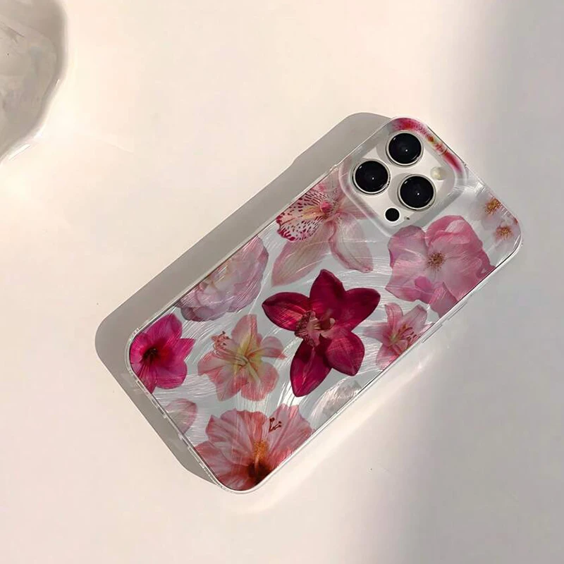 Funda de teléfono minimalista con patrón de flores rosas para iPhone 13, 11, 12, 14, 15 16 Pro Max 16E XR X XS 7 8 Plus SE2, cubierta de parachoques a prueba de golpes - imagen 2