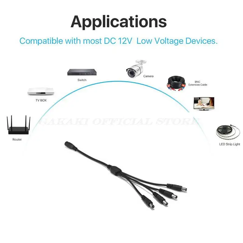 Cable divisor de fuente de alimentación CC de 1 hembra a 4 macho, conector adaptador de Cable de 12V con enchufe de 2,1x5,5mm para cámara de seguridad CCTV A7 - imagen 5