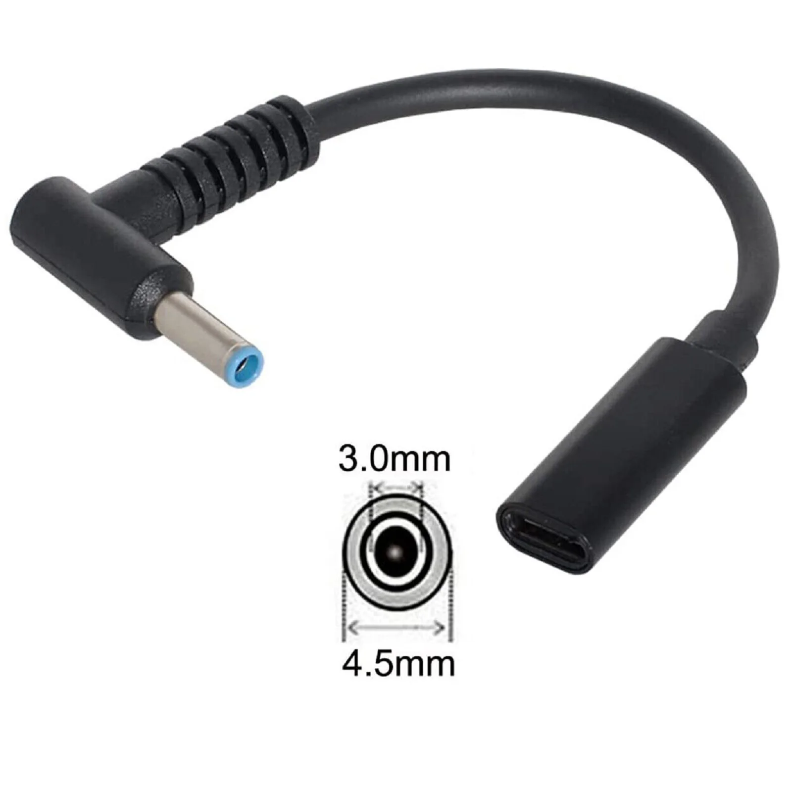 Cable de carga rápida USB tipo C hembra a DC 4,5mm x 3,0mm, Cable de carga PD de 65W, en forma de L, 90 grados, para portátil HP de 14cm