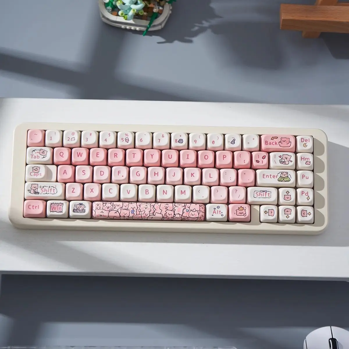 Teclas PBT de sublimación de tinte personalizadas de cerdo bonito, teclas de dibujos animados de perfil MOA para interruptores Gateron Cherry MX, Teclado mecánico
