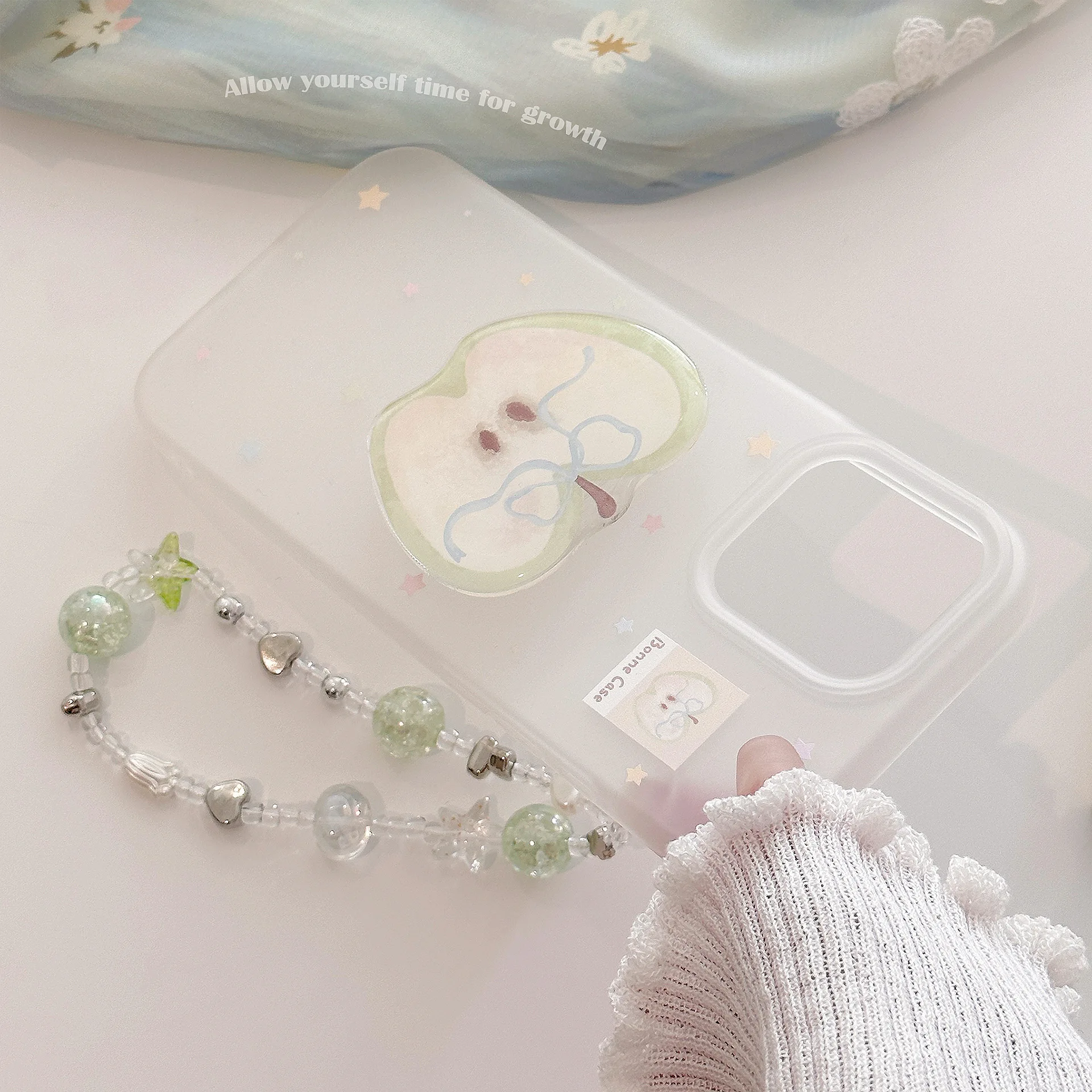 Bonita funda verde para teléfono Apple con correa de estrella con cuentas para iPhone 16 15 14 13 12 Pro Max, funda suave Pastel estética - imagen 5