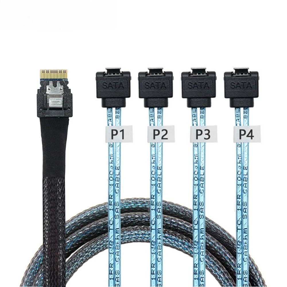 PCIE Slimline SAS 4,0 38Pin SFF-8654 4i a 4 SATA 7P hembra Cable adaptador de 90 grados longitud de alta velocidad opcional 0,5 M 1M - imagen 2