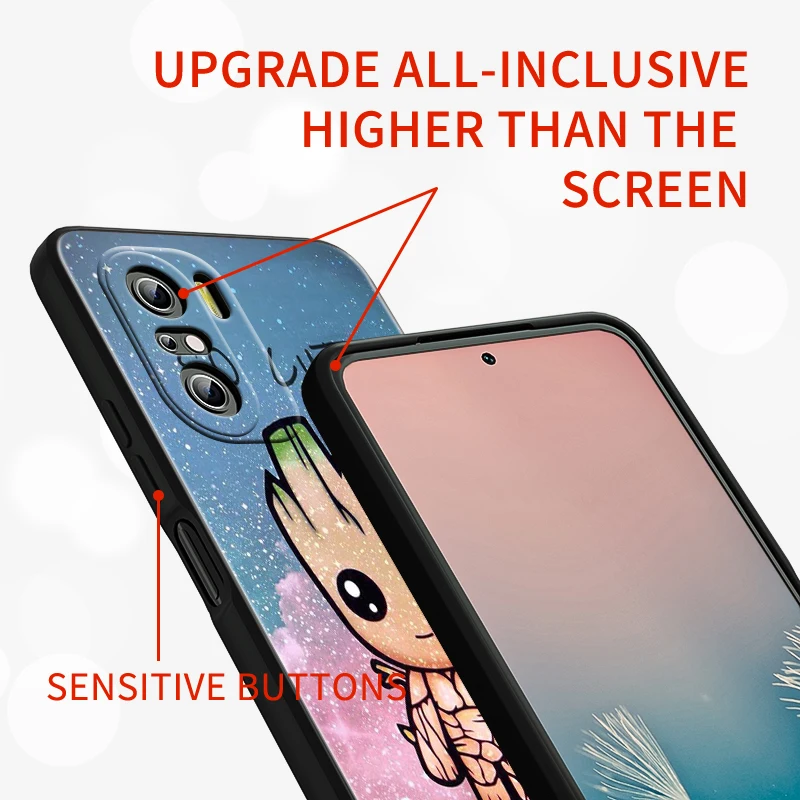 Marvel Groot para Xiaomi Redmi Note 13, 12, 11E, 11S, 11, 11T, 10, 10S, 9, 9S Pro Plus, 4G, 5G, funda negra para teléfono - imagen 4