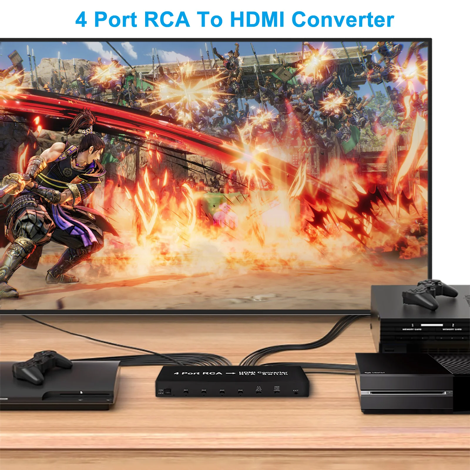 Convertidor RCA a HDMI de 4 puertos, interruptor RCA AV a HDMI 4AV en 1HDMI 2AV, salida AV a HDMI para DVD PS2 N64 SNES, Monitor de proyector de TV - imagen 4