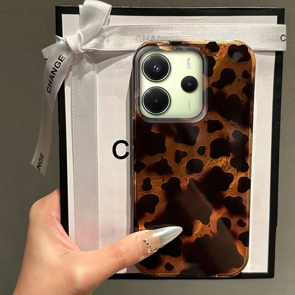 Funda de teléfono con estampado de leopardo dorado a la moda para Xiaomi Redmi Note 15 14 13 12 11 10 10S 8 9 Pro 15C 9C 13C 14C A3 11S 9C A5