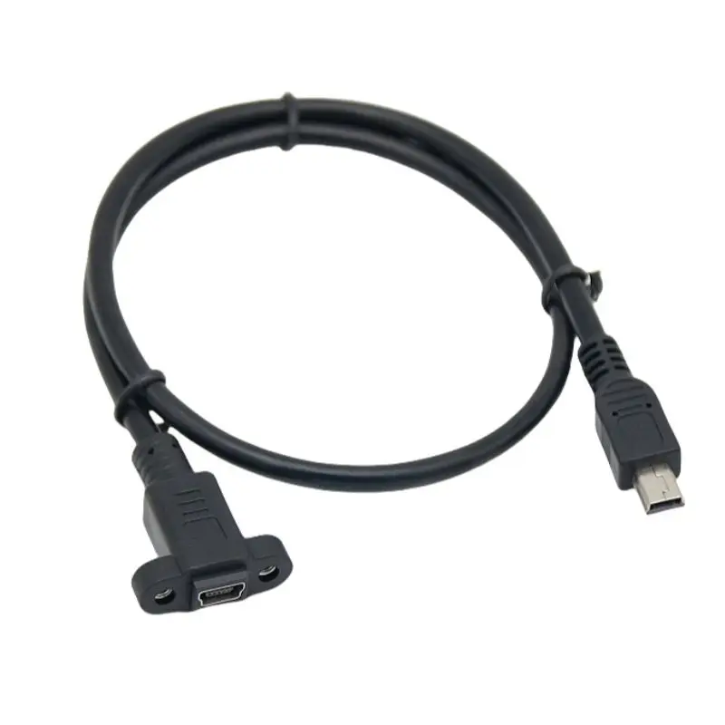 Cable de extensión Mini USB macho a hembra de 30cm-1m con orificios para tornillos de oreja para fijación, Cable de datos Mini puerto macho a hembra en forma de T - imagen 3