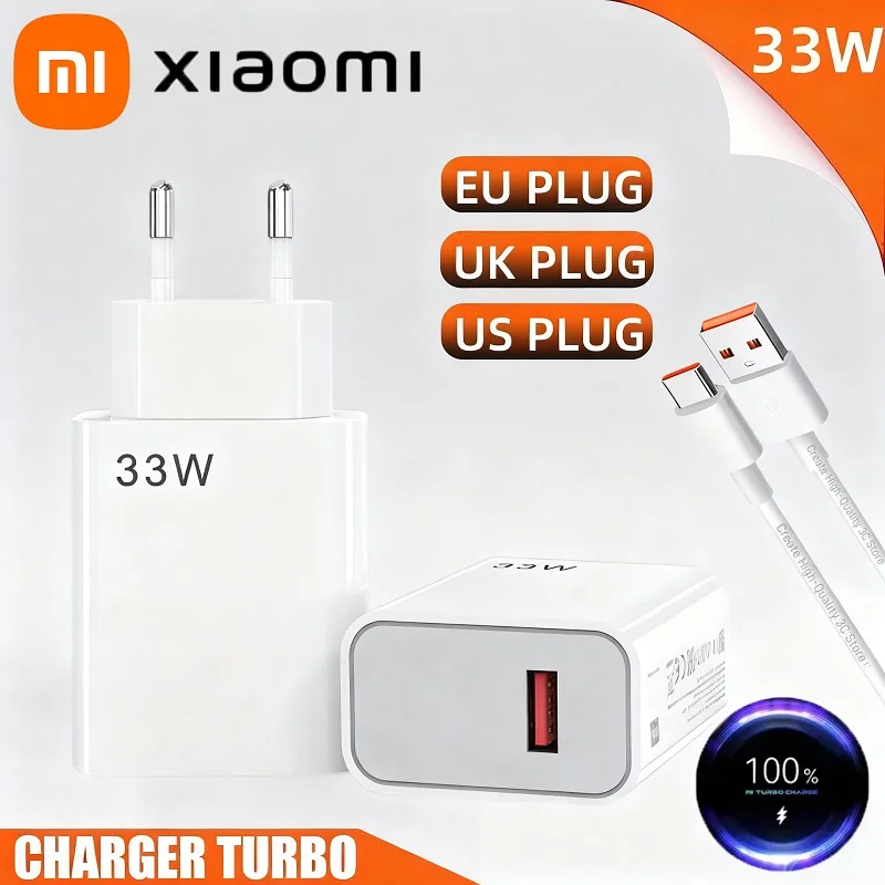 Xiaomi 33W cargador rápido QC 3,0 USB tipo C Cable 6A carga rápida Turbo cargador de teléfono móvil para Samsung Xiaomi nuevo 2025