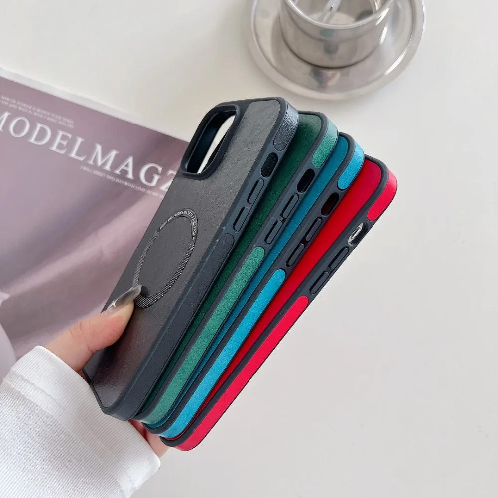 Magsafe-funda magnética de cuero para teléfono, carcasa a prueba de golpes para iPhone 16, 15, 14, 13, 12, 11 Pro Max Plus, carga inalámbrica - imagen 4