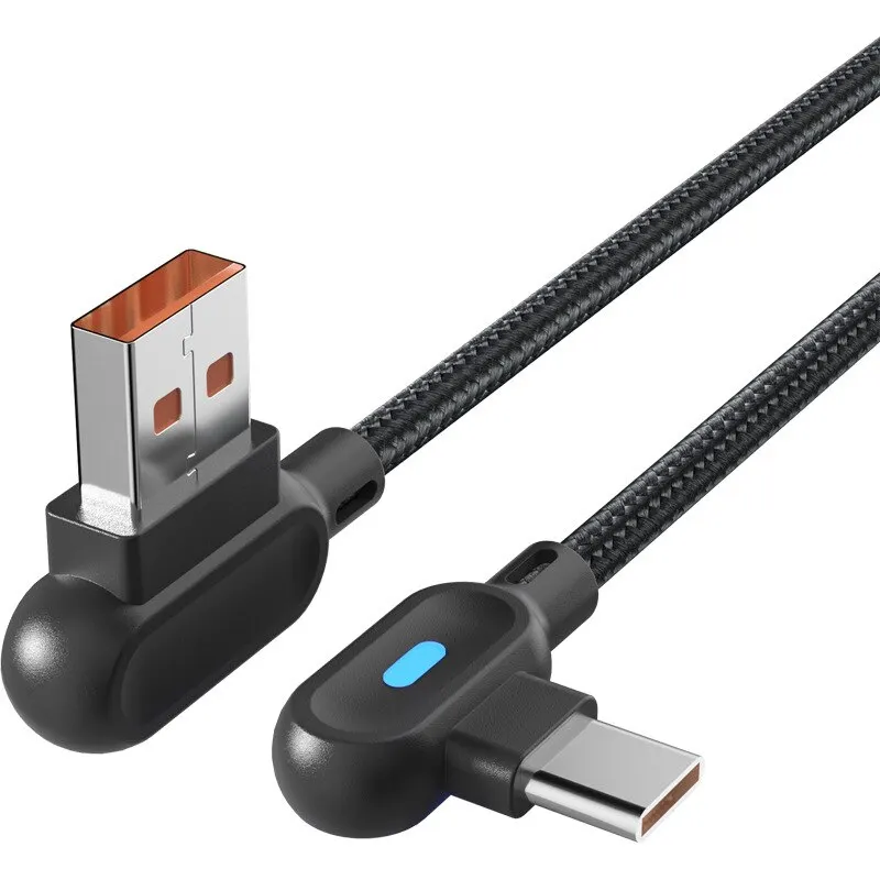 Cable de carga rápida tipo C para juegos, Cable de datos trenzado, doble codo ligero, para Samsung, Xiaomi, teléfono móvil, 66W - imagen 4
