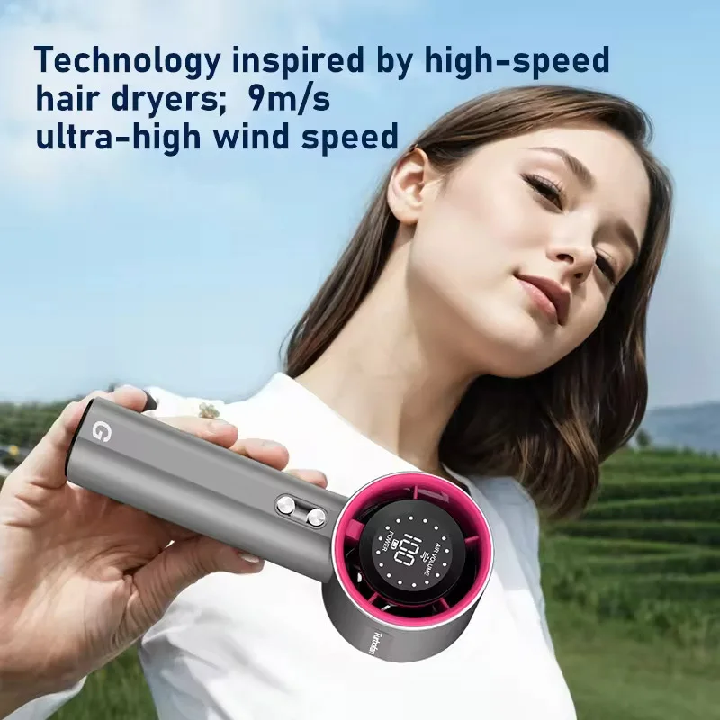 Mini ventilador recargable de viento fuerte, ventilador eléctrico de velocidad del viento de 100 velocidades, pantalla Digital, Turbo ajustable, portátil para exteriores - imagen 3