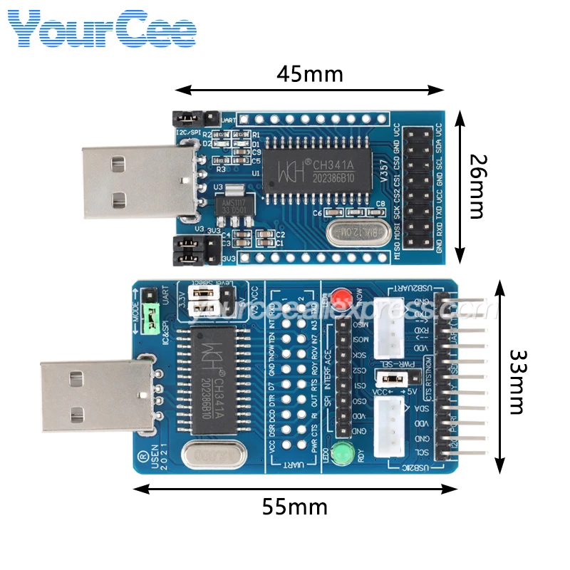 CH341A USB a SPI I2C IIC UART TTL ISP módulo adaptador serie EPP/MEM convertidor depuración de cepillo serie CH341T 2 en 1 puerto serie - imagen 2
