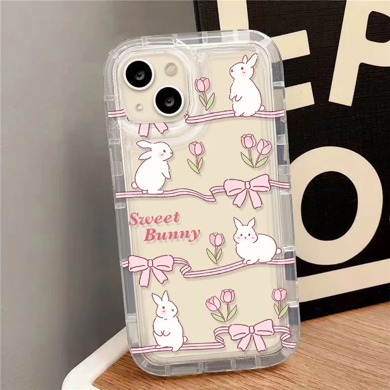 Bonita Funda de teléfono de conejito para iPhone, 11, 15, 13, 14, 12 Pro Max, XR, X, XS, 7, 8 Plus, 15Pro Max, 13Pro Max, 6 SE, 2020, Funda de silicona transparente - imagen 5
