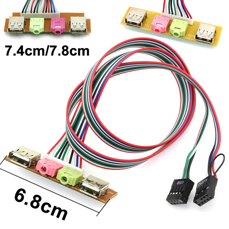 6,8/7,4/7,8 CM PC Cables y conectores de ordenador Panel frontal USB/Audio frontal USB 2,0 enchufe protector extender micrófono cables de auriculares - imagen 2