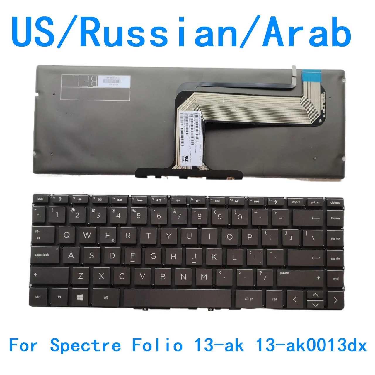 Nuevo teclado retroiluminado en idioma árabe ruso de EE. UU. para HP Spectre Folio 13-ak 13-ak0013dx teclado de repuesto para PC portátil