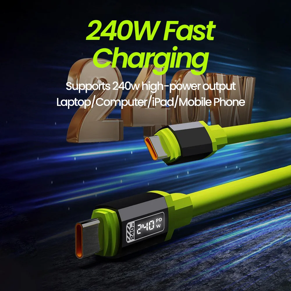 PD240W tipo C a tipo C Cable de pantalla Digital teléfono móvil cargador de carga rápida Cable de datos para iPhone15 16 Samsung iPad - imagen 2
