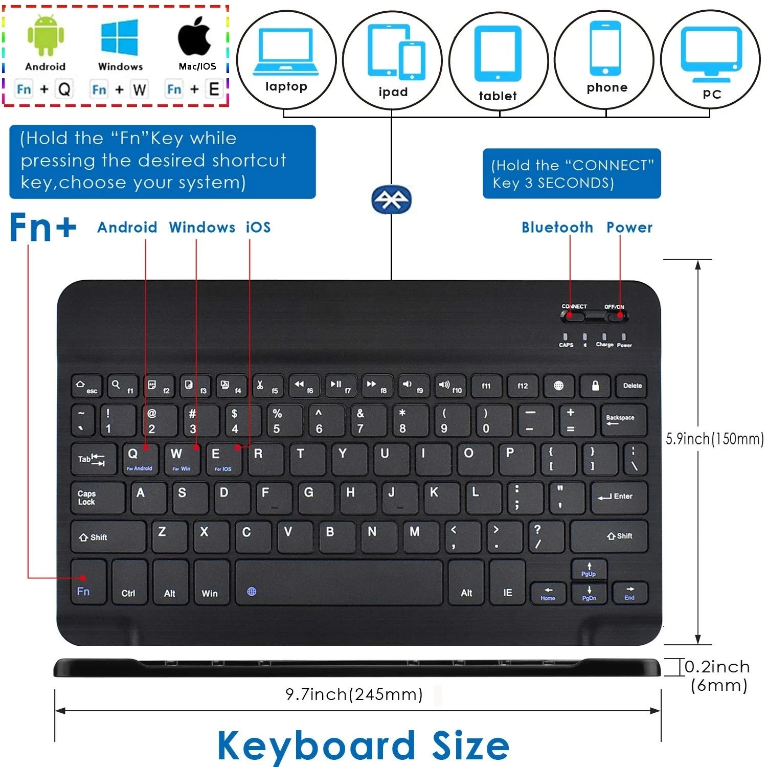 Teclado Bluetooth inalámbrico para tableta, Funda de cuero PU con soporte, OTG, bolígrafo, Pad 7, 8, 9, 10 pulgadas, IOS, Android, Windows - imagen 4