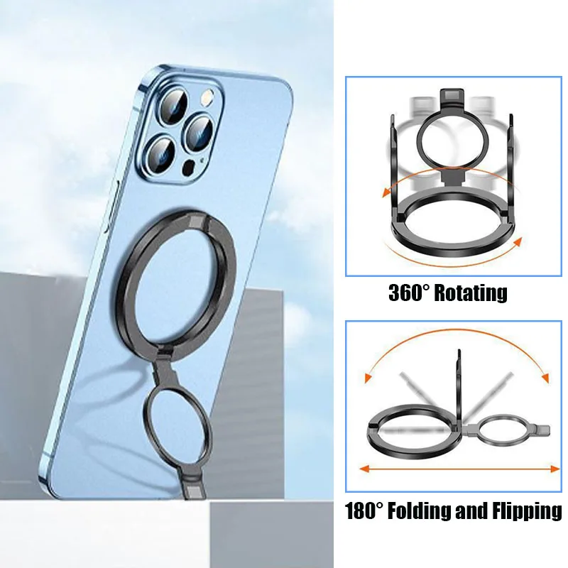 Soporte plegable giratorio con anillo magnético, soporte de anillo ultrafino para teléfono móvil MagSafe IPhone 15 14, soporte de escritorio con agarre magnético