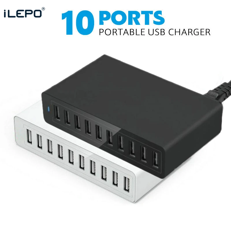 Estación de carga rápida de 60W, 10 puertos USB, base con cable para iphone, ipad, iPod, Samsung, PC, Kindle, cargador Multi USB - imagen 2
