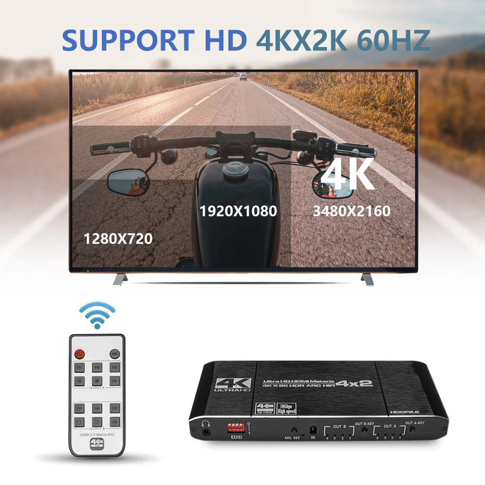 Matriz HDMI 4K 60Hz 4x2 con salida de Audio estéreo óptica y 3,5mm divisor de conmutador de matriz HDMI 4 en 2 salida compatible con ARC HDCP 2,2 EDID - imagen 5