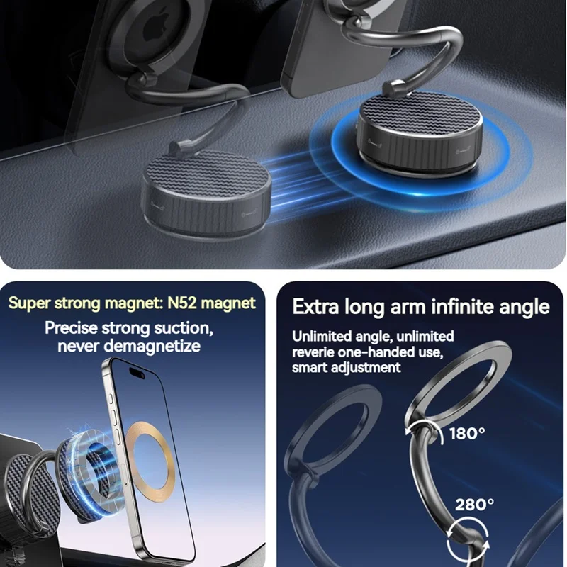 Soporte de ventosa magnética para coche, ángulo ajustable plegable en forma de S para teléfonos, rotación de 360 grados, soporte para salpicadero de escritorio, uso en viajes en casa - imagen 5