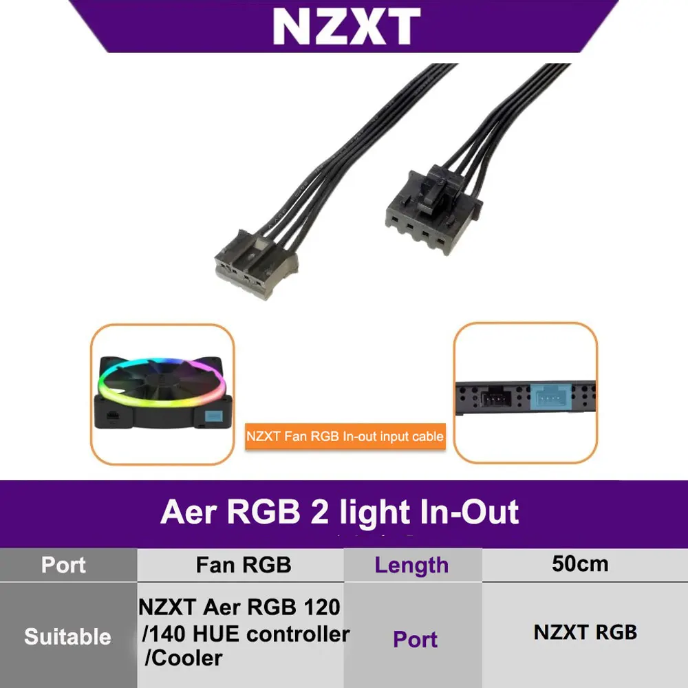 NZXT Aer RGB 2 Light In Out Cable serie Cable de entrada Caja de conexión Cable adaptador de ventilador - imagen 4
