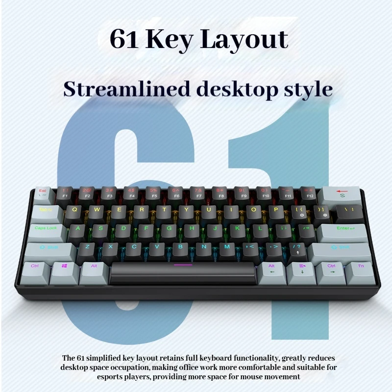 Yiqi K61 Mini teclado mecánico para juegos eje verde tamaño pequeño Rgb Notebook Esports teclado para juegos por cable ratón conjunto ergonómico - imagen 3