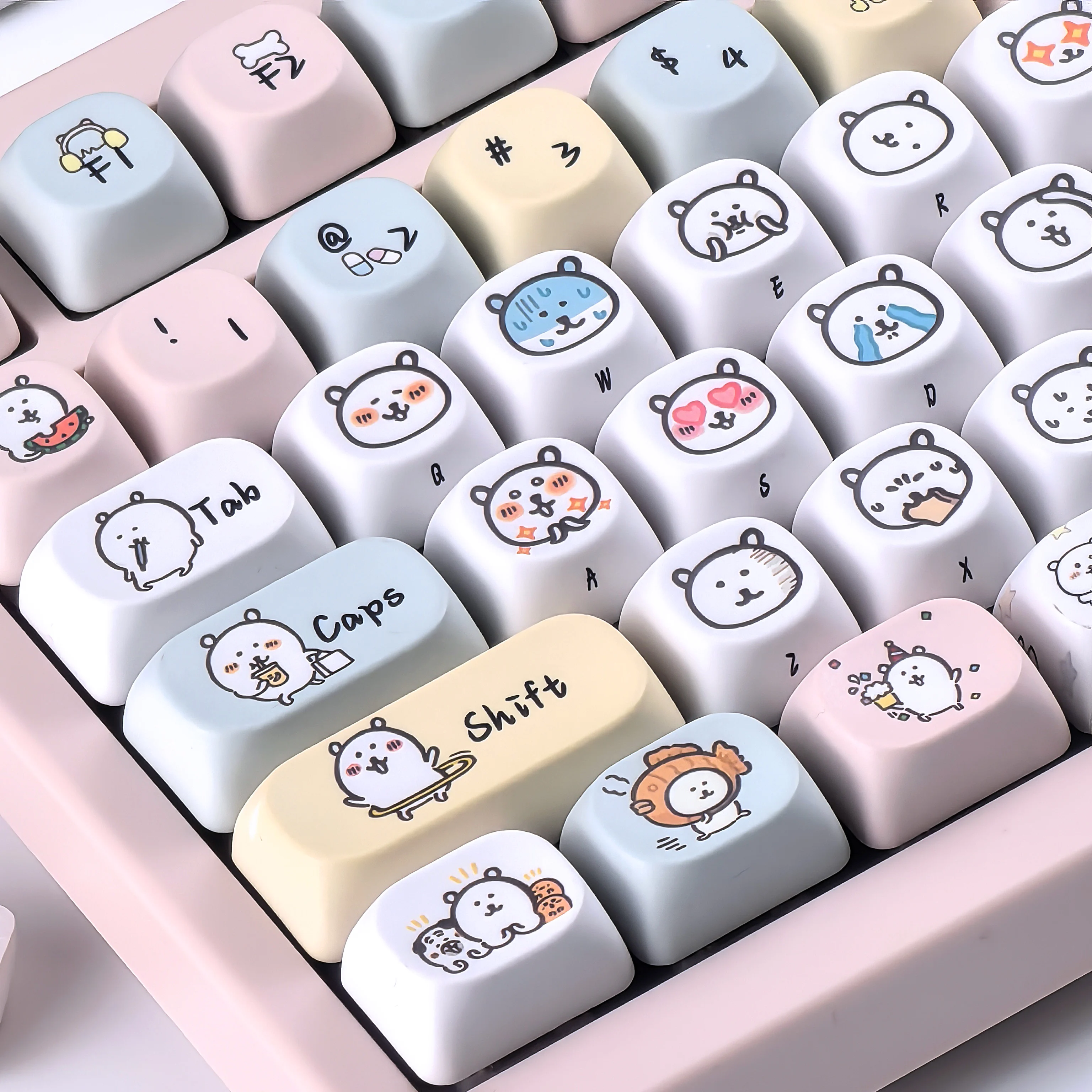 MAIMOOO-tapa de llave de oso autoblocante, perfil PBT MOA, dibujos animados, lindo oso blanco, teclas de Anime personalizadas para teclado mecánico MX Switch - imagen 4