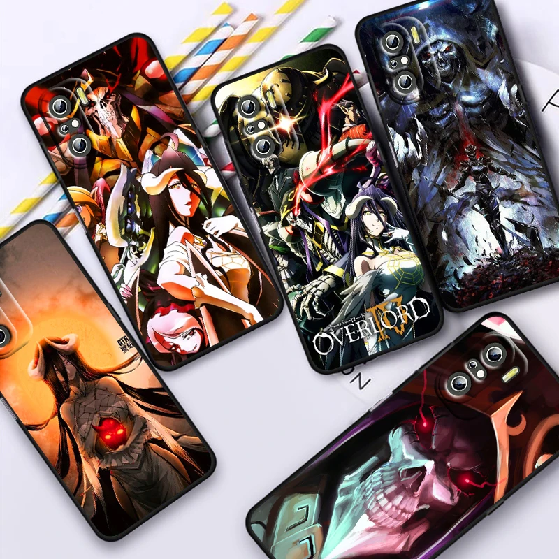 Anime Overlord para Xiaomi Redmi Note 13, 12, 11E, 11S, 11, 11T, 10, 10S, 9, 9S Pro Plus, 4G, 5G, funda negra para teléfono
