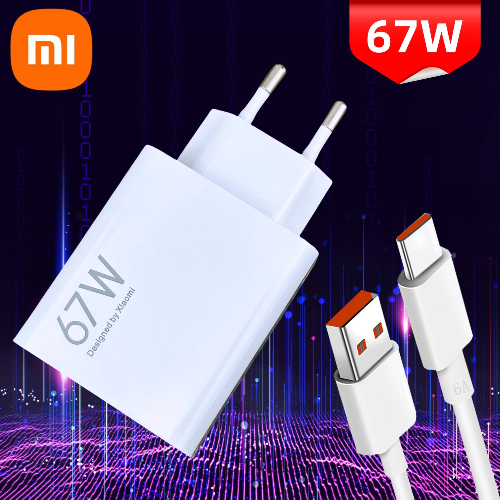 Cargador Original Xiaomi de 67w, adaptador Turbo Gan EU, Cable Usb tipo C 6A para teléfono Poco x5 F5 Pro Mi 13 Lite Mix Fold 3 2