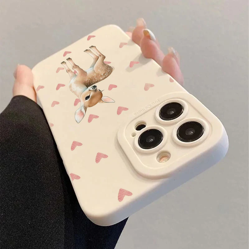 Funda de teléfono con diseño de ciervo y corazón bonito para iPhone 17 16 Pro 15 14 13 12 11 Pro Max 17Air 16e X XR XS Max 7 8 Plus con funda con cordón - imagen 5